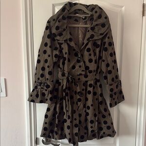 Polka Dot Trench Coat - Olive with Black Dots